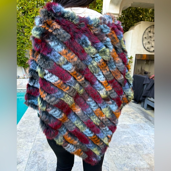 New Multicolor Rabbit Fur poncho - Picture 5 of 8
